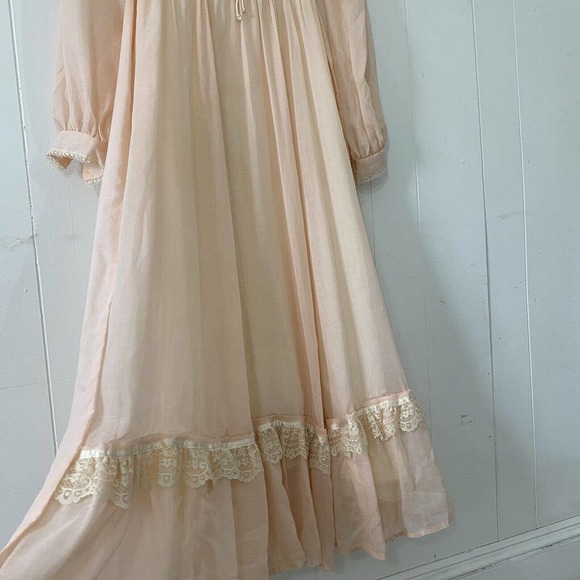 Vintage 1970s Pale Pink Gunne Sax Maxi Dress Corset Bodice Cottage Prairie - Picture 8 of 9